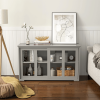 Sideboard Buffet Cupboard Storage Cabinet with 2 Sliding Doors, 4 Tempered Glass Panes and Adjustable Shelf