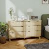 6 Drawer Double Dresser with Wave-Like Fluted Chest Design, Gold Finger Pull Handles and 5 Angled Wood Legs
