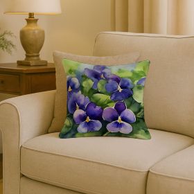 18” Rhode Island Violets Throw Pillow with Watercolor Artwork, Indoor/Outdorr Usage and Machine Washable