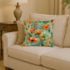 14” California Poppies Throw Pillow with Watercolor Artwork, Indoor/Outdorr Usage and Machine Washable