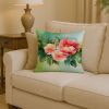 14” Georgia Cherokee Rose Throw Pillow with WaterColor Artwork, Indoor/Outdorr Usage and Machine Washable