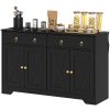 HOMCOM Black Storage Sideboard Cabinet with 4 Barn Style Doors, 2 Drawers and 2 Adjustable Shelves