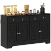 HOMCOM Black Storage Sideboard Cabinet with 4 Barn Style Doors, 2 Drawers and 2 Adjustable Shelves
