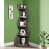 Corner Fitted Gray Bookshelf Display Rack with Curved Wavy Design and 5 Open Shelves