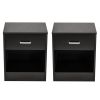 2 Piece Black Night Stand with Top Drawer and Open Bottom Shelf