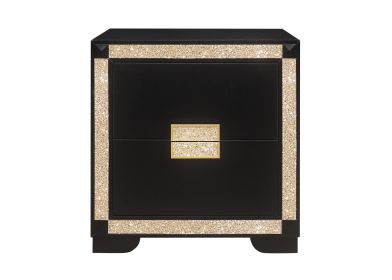 Lively Black & Gold Nightstand with 2 Drawers, Glitter Detail Trimming & Glitter Drawer Handles
