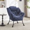 Navy Blue Lazy Chair with Matching Ottoman, Armrests, Side Pocket and Soft Flannelette Fabric