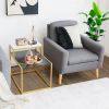 2-Tier Side End Table with Marble Finish Tabletop and Gold Metal Frame