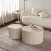 Beige Nesting Coffee Table Set of 2 with Wave Stripe Design
