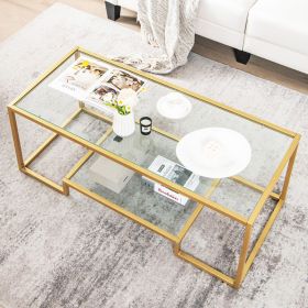 1PC Modern 2-Tier Rectangular Coffee Table with Glass Table Top Living Room Tables