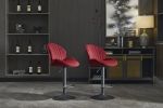 Set of 2, Red Barstools with Adjustable Height Options, Metal Base & Footrest and Curved Backrest