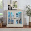 Antique Style Display Cabinet, 7 Color LED Strip, 2 Glass Doors, Adjustable Glass Shelves, Remote Control and Mobile Application Capabilities