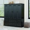Livelylodge Modern Black Wardrobe, Large Storage Capacity with 4 Top Doors, 2 Bottom Drawers & 2 Bottom Doors