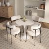 5 Piece White Modern Dining Set, 31.5” Round Dining Table and 4 Upholstered Boucle Chairs