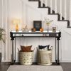 48” Vintage Black Mirror Console Table with Wood Grain Carving