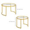 Set of 2, Round Nesting Tables with Clear Tempered Glass Top and Gold Steel Frame