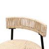 Set of 2, Bohemian Style Cream Counter or Bar Stools with Handwoven Paper Rope Fabric and Metal Frame & Legs