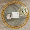 30.7” Round Tempered Glass Coffee Table with Luxurious Gold Geometric Metal Frame and Open Bottom Shelf