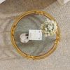 30.7” Round Tempered Glass Coffee Table with Luxurious Gold Geometric Metal Frame and Open Bottom Shelf