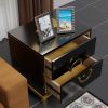 Tile Black Modern Nightstand with 2 Drawers in Gold Finish Square Bedside Table