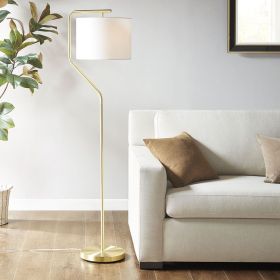 Angular Arched Gold Metal Floor Lamp with White Drum Shape Shade and On/Off Power Cord Foot Switch