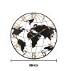 Large Round Black Handcrafted Metal Wall Clock with World Map Design and Vintage Gold Arabic Numerals