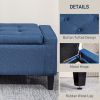 Dark Blue Storage Ottoman Bench with Button Tufted Lift Top and Hidden Storage