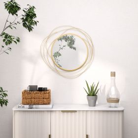 HOMCOM 25.6" Circle Wall Mirror with Gold Metal Asymmetrical Design