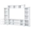 Minimalism Entertainment Wall Unit with Bridge, Including 8 Enclosed & 11 Open Shelves with 4 Tempered Glass Doors