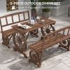 4-Person Carbonized Patio Dining Set with Carriage Wagon Wheel Design