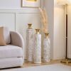 Set of 3, Handcrafted Cylindrical Metal Decorative Floor Vases with Polished & Hammered Gold Finish, and Embossed Body Pattern