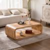 Modern Open-Frame Elegant Curved Light Wood Coffee Table with Open Bottom Storage Shelf