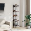 5 Tier Smoked Oak Bookshelf or Display Stand with Adjustable Shelves and Adjustable Foot Pads
