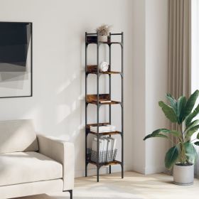 5 Tier Smoked Oak Bookshelf or Display Stand with Adjustable Shelves and Adjustable Foot Pads
