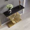 39.4" Modern Narrow Console Table with Geometric Metal Base Black Entryway Table