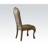 Set of 2, Bone & Gold Patina Dining Chairs, Button Tufted Backrest with Claw Knuckle Legs and Motif Design