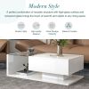 ON-TREND Modern White Coffee Table with Tempered Glass, Wooden Cocktail Table with High-Gloss UV Surface
