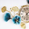 32.7" Creative Luxury Hanging Wall Clock with Artistic 3D Metal Ginkgo Leaves Design and Silent Hand Movement