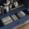 Minimalist Wooden Blue Buffet Sideboard Cabinet with Double Tempered Glass Doors, Adjustable Middle Shelf and Bottom Drawer
