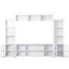 Minimalism Entertainment Wall Unit with Bridge, Including 8 Enclosed & 11 Open Shelves with 4 Tempered Glass Doors