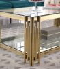 Gold Stainless Steel Rectangular Double Layer Coffee Table with Top and Bottom Tempered Glass