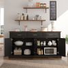 63" Fluted Sideboard Buffet Storage Cabinet with 4 Doors and 3 Drawers in Black and Brown Finish
