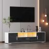 Fashion TV Stand Entertainment Cabinet Center with LED Light Belt, 1 Drawer & 2 Doors and Remote Control