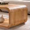 Modern Open-Frame Elegant Curved Light Wood Coffee Table with Open Bottom Storage Shelf