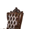 Set of 2 Light Brown Cherry Oak Button Tufted Armed Dining Chairs with Curved Cabriole Legs, Nailhead Trim and High Backrest