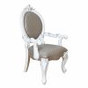Set of 2, Taupe and Bone White Arm Chairs with Ornate Scrolled Legs and Contoured Nailhead Trim