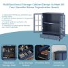 Minimalist Wooden Blue Buffet Sideboard Cabinet with Double Tempered Glass Doors, Adjustable Middle Shelf and Bottom Drawer