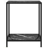 Black Console Table with Textured Marble Top and Open Bottom Shelf