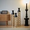 Floor Metal Decorative Cylindrical Vases, Set of 3 Gold & Black with Hammered Glazed Finish, and Funnel Shaped Neck