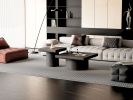 Modern Wood Nesting Coffee Table Set, 2-Piece with Cylindrical & Fluted Pedestal